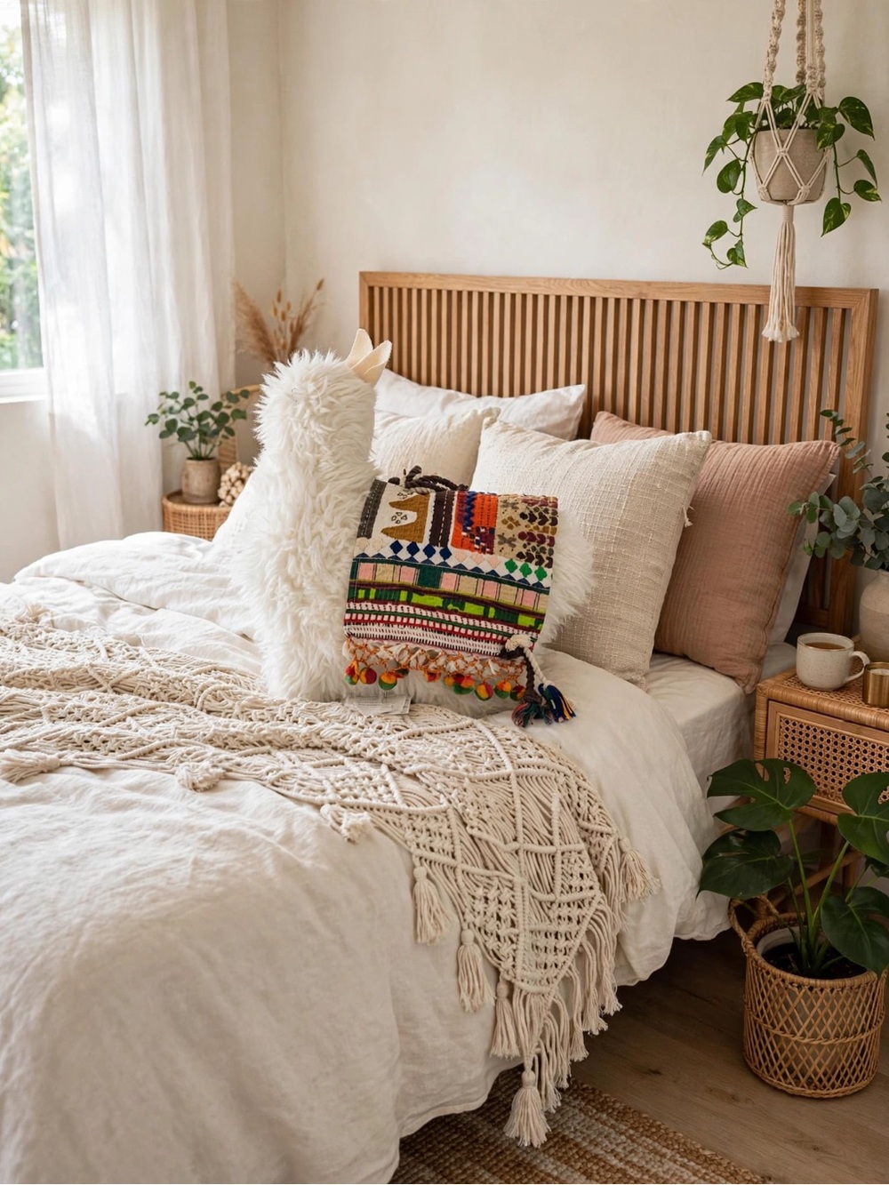 Urban Outfitters Llama Textured Boho Decorative Pillow 17x17 White PLWHOL1619
